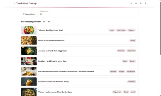 The Habit of Cooking app on desktop showing a recipe collection