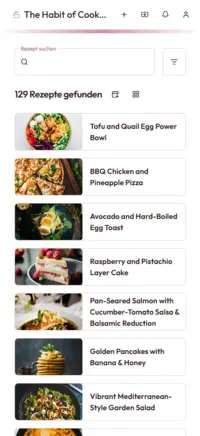 The Habit of Cooking mobile view of recipe list